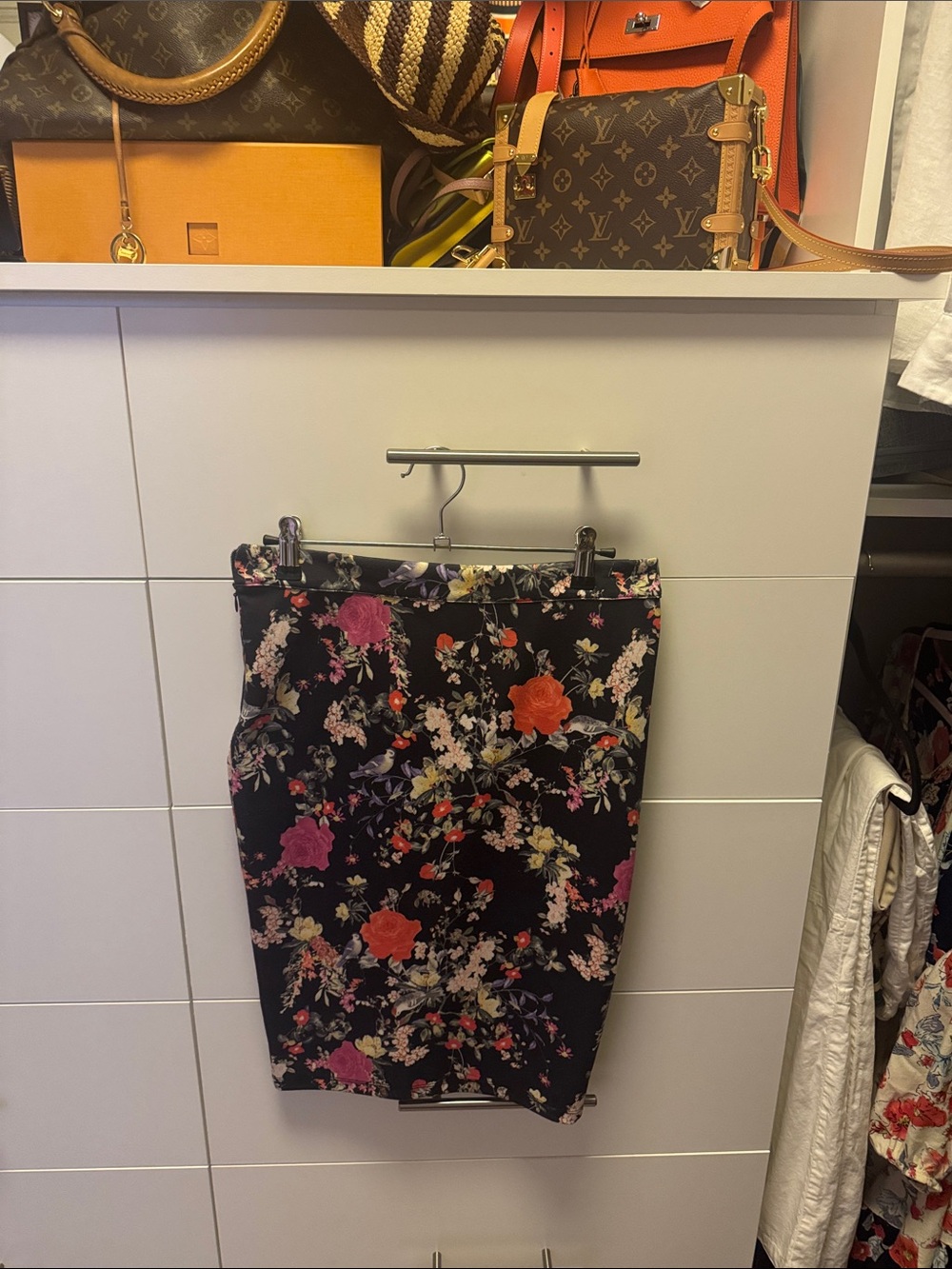 Zara Black Pencil Skirt with Pink & Orange Floral Print